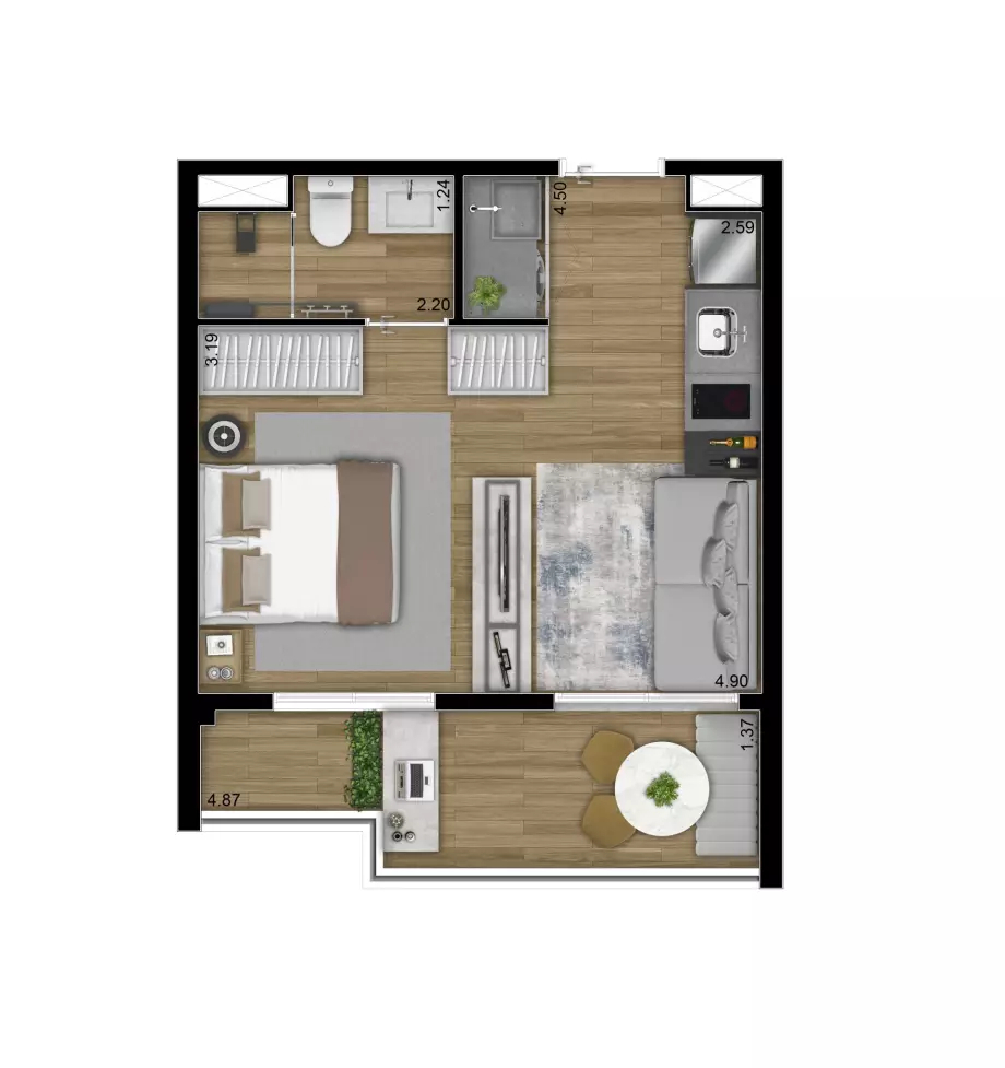 Planta 02 - 1 dorm 31m² - studio