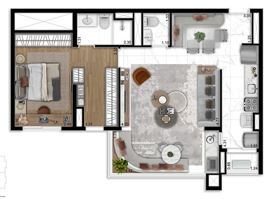 Planta 04 - 1 dorm 65m² - opção 3
