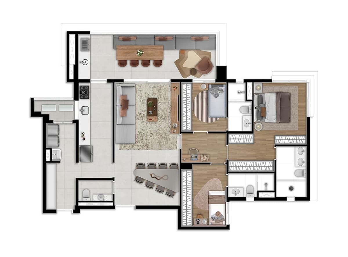 Planta 01 - 3 dorm 123m²