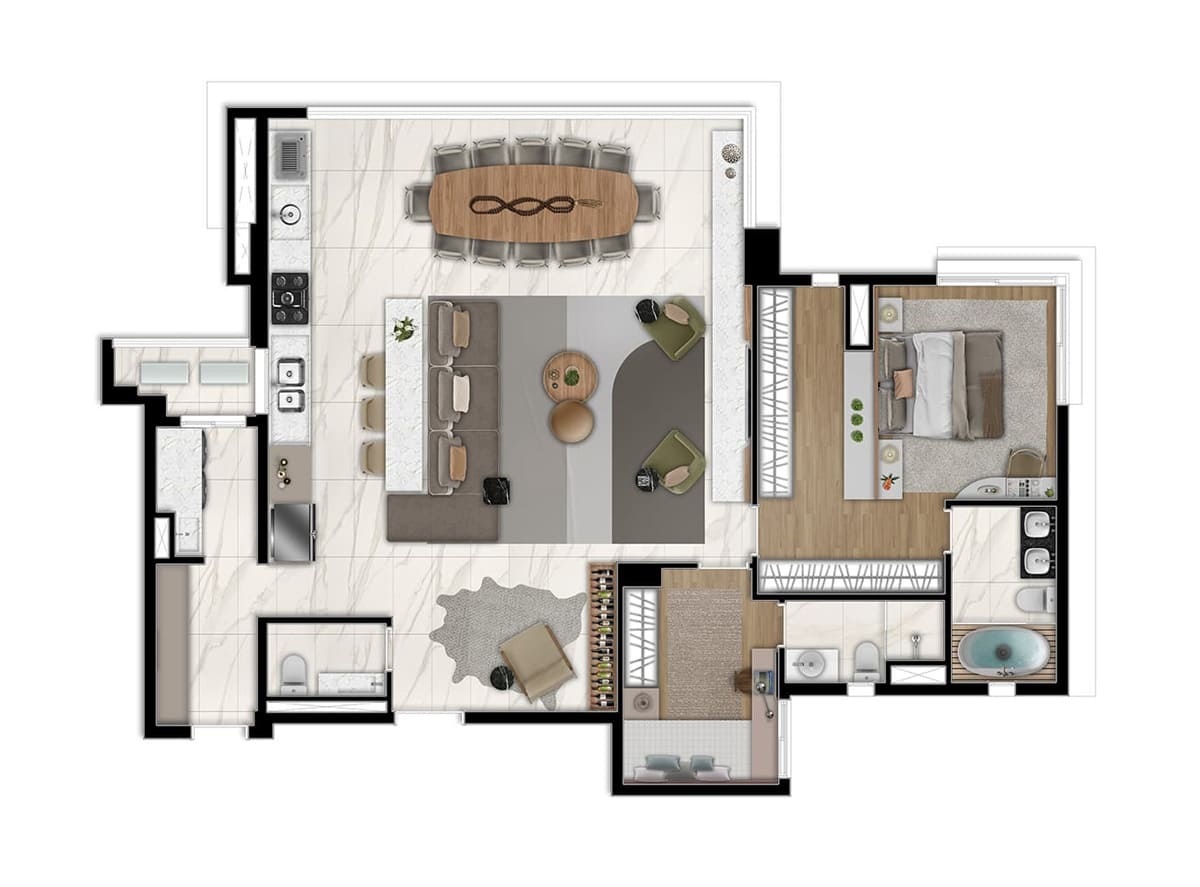 Planta 02 - 2 dorm 123m² - opção 1