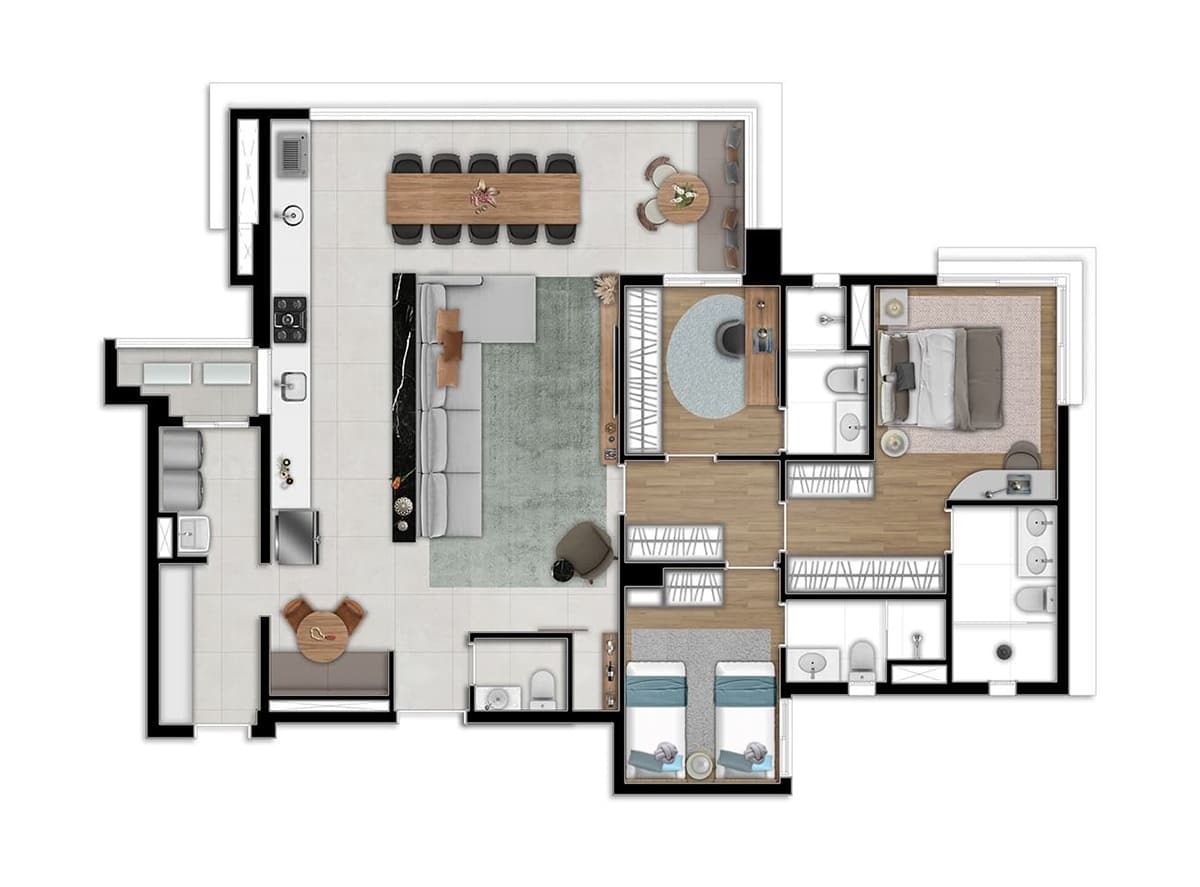Planta 03 - 2 dorm 123m² - opção 2