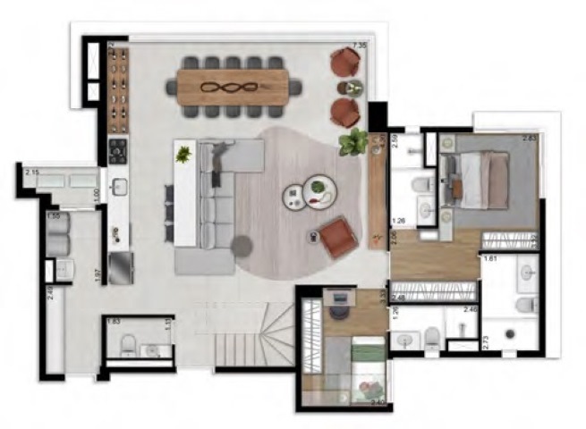 Planta 06 - 3 dorm 245m² - cobertura duplex - inferior - opção