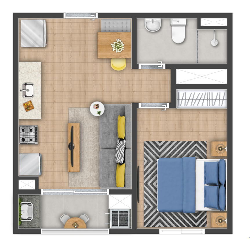 Planta 01 - 1 dorm 28,90m²
