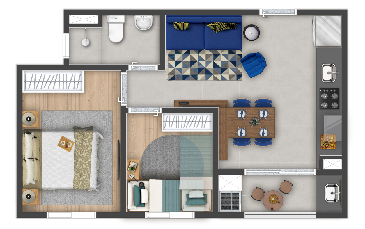 Planta 02 - 2 dorm 37,55m²