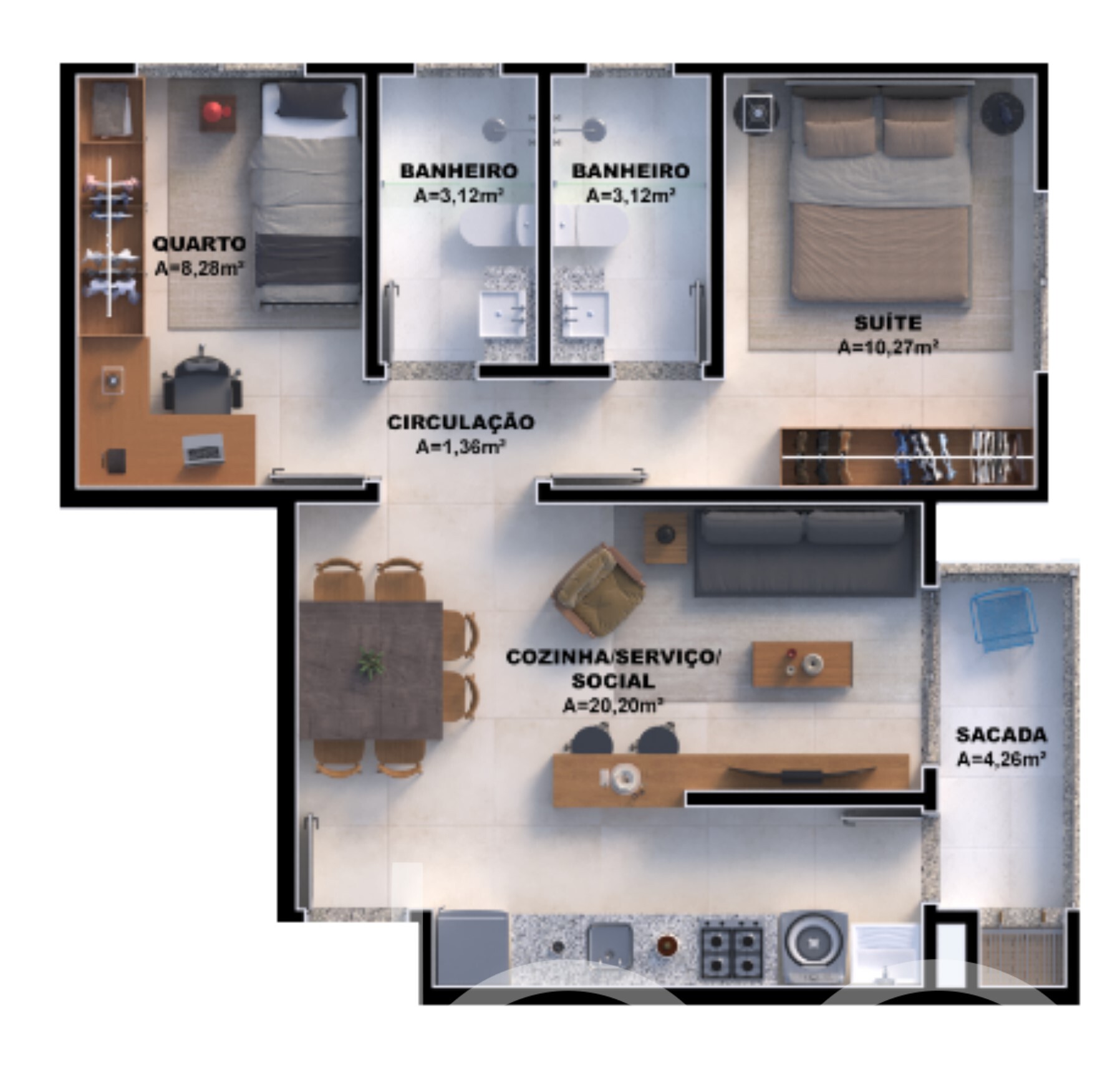 Planta 01 - 2 dorm 57,65m²