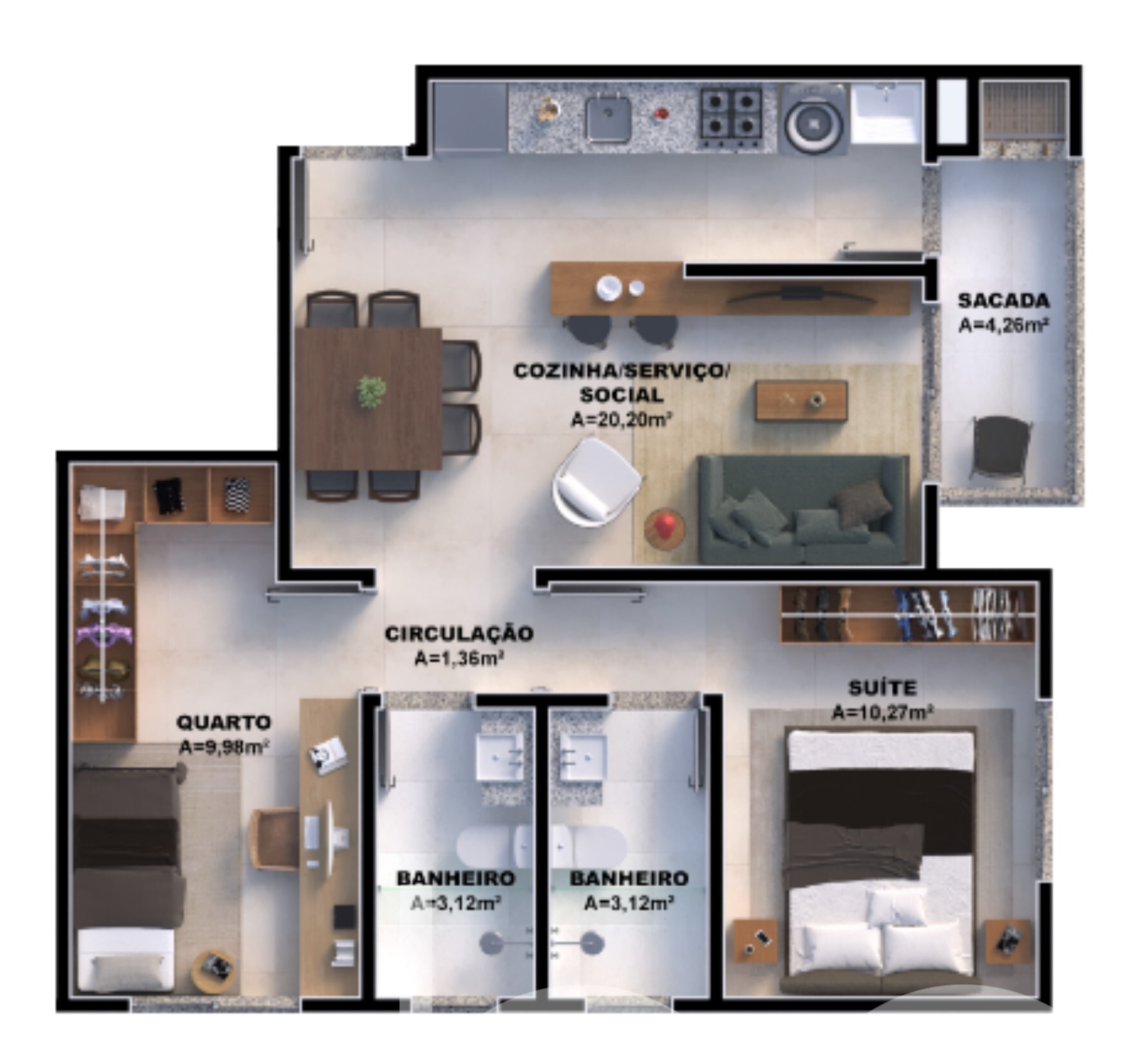 Planta 02 - 2 dorm 59,88m²