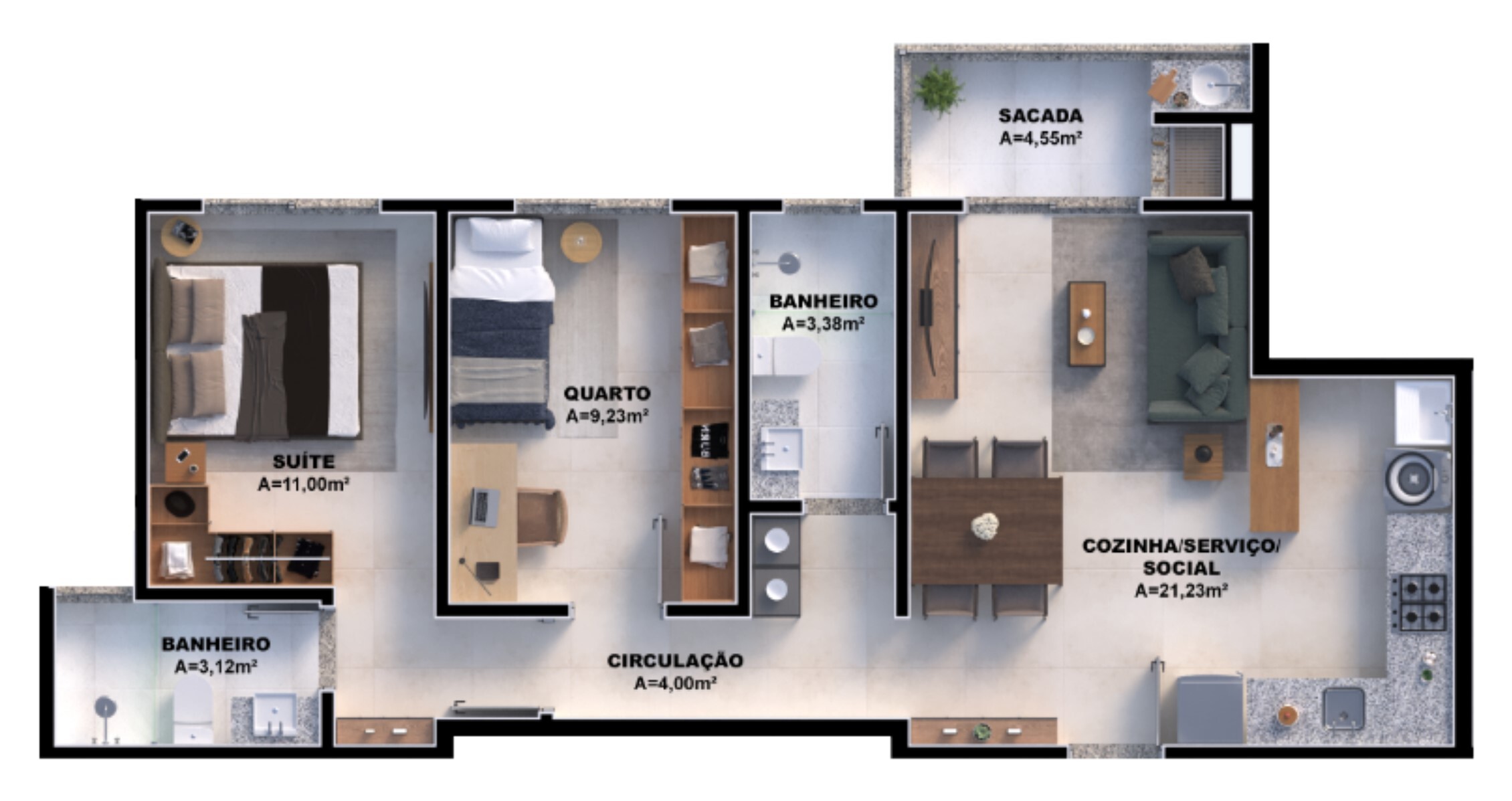 Planta 04 - 2 dorm 64,80m²