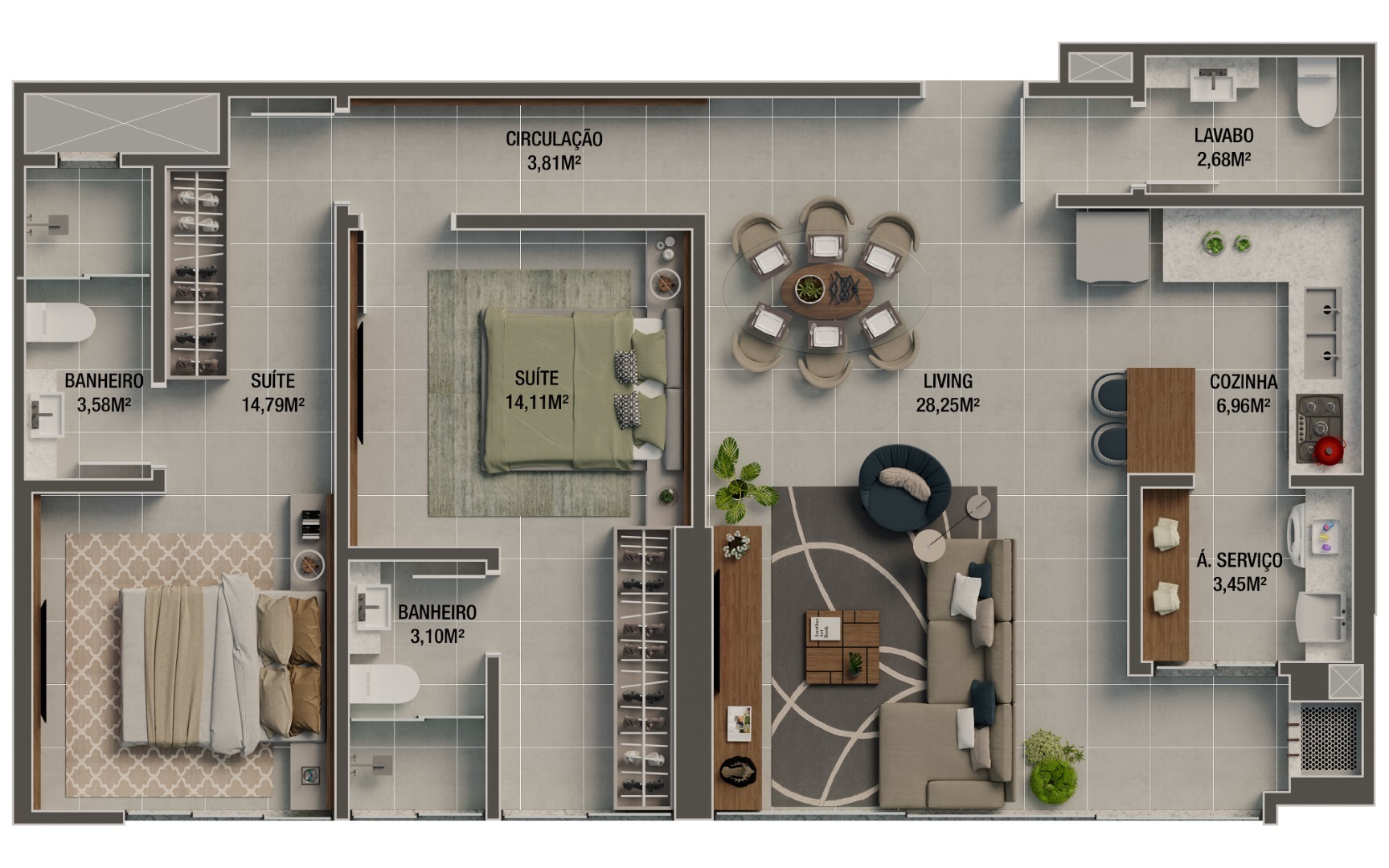 Planta 01 - 2 dorm 92,20m²