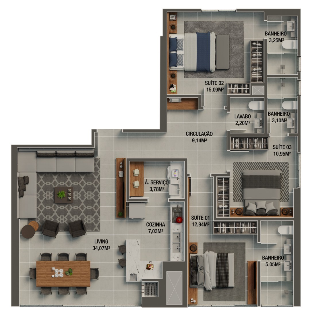 Planta 04 - 3 dorm 122,20m²