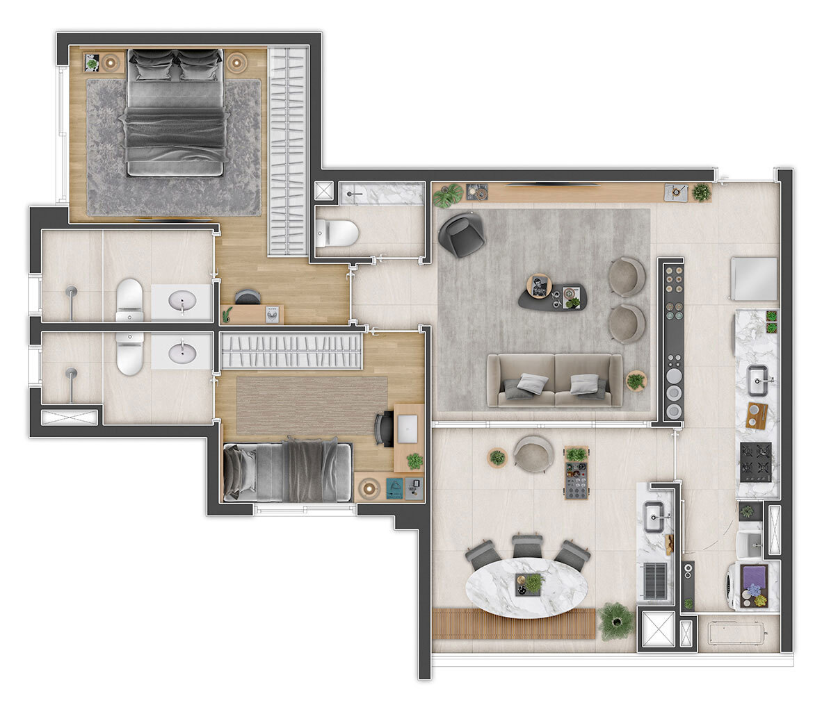 Planta 01 - 2 dorm 69m²