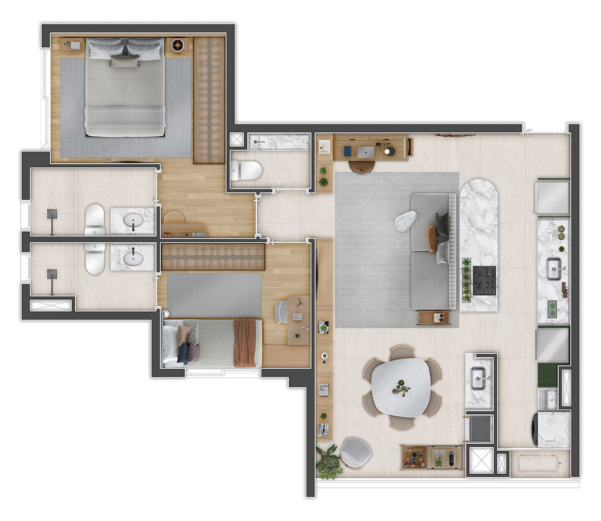 Planta 02 - 2 dorm 69m² - opção