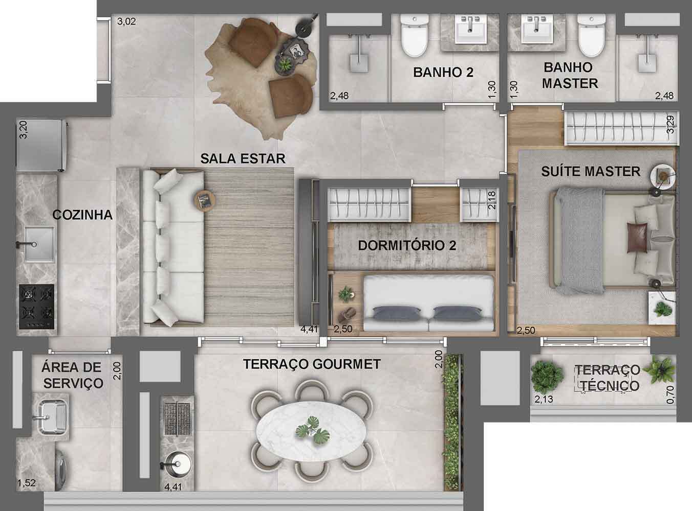 Planta 01 - 2 dorm 66m²