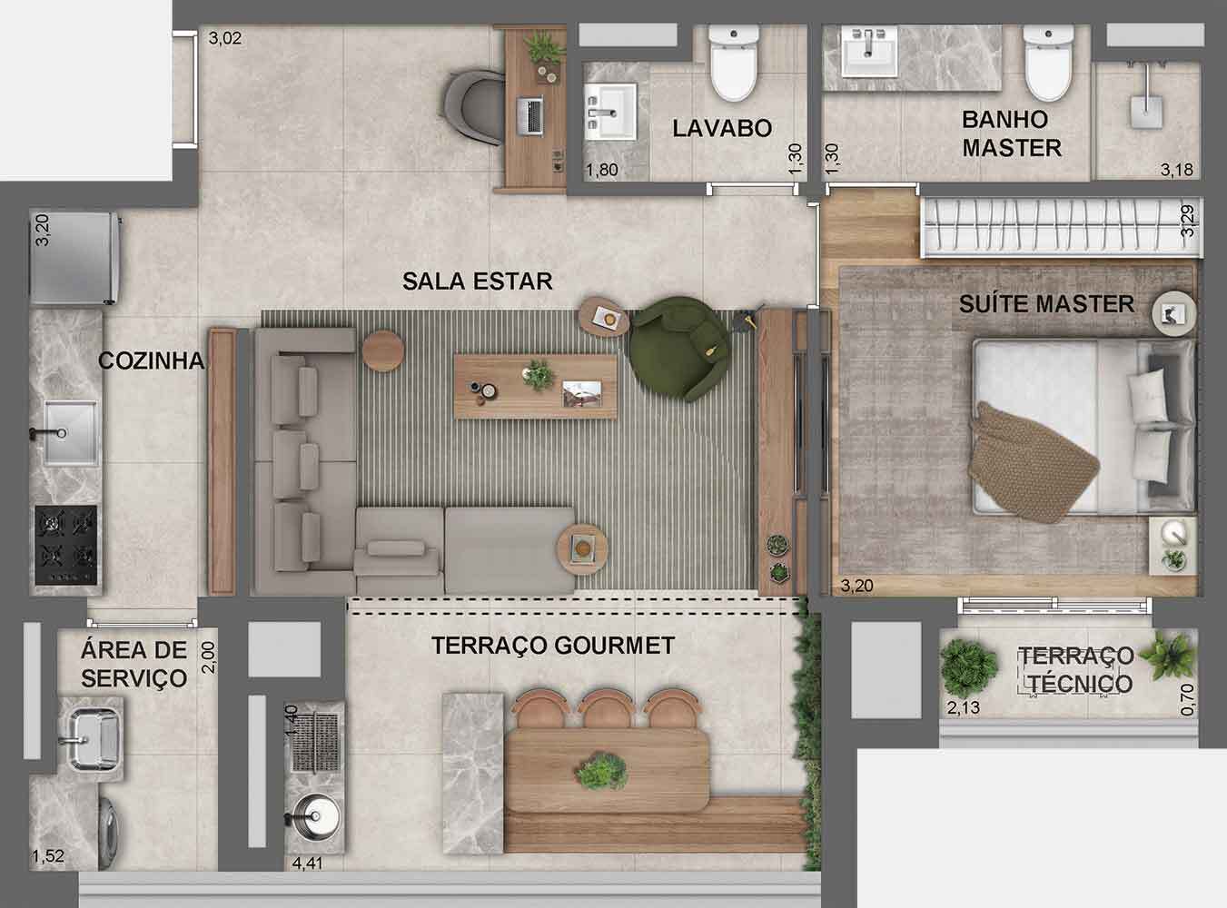 Planta 02 - 1 dorm 66m² - opção