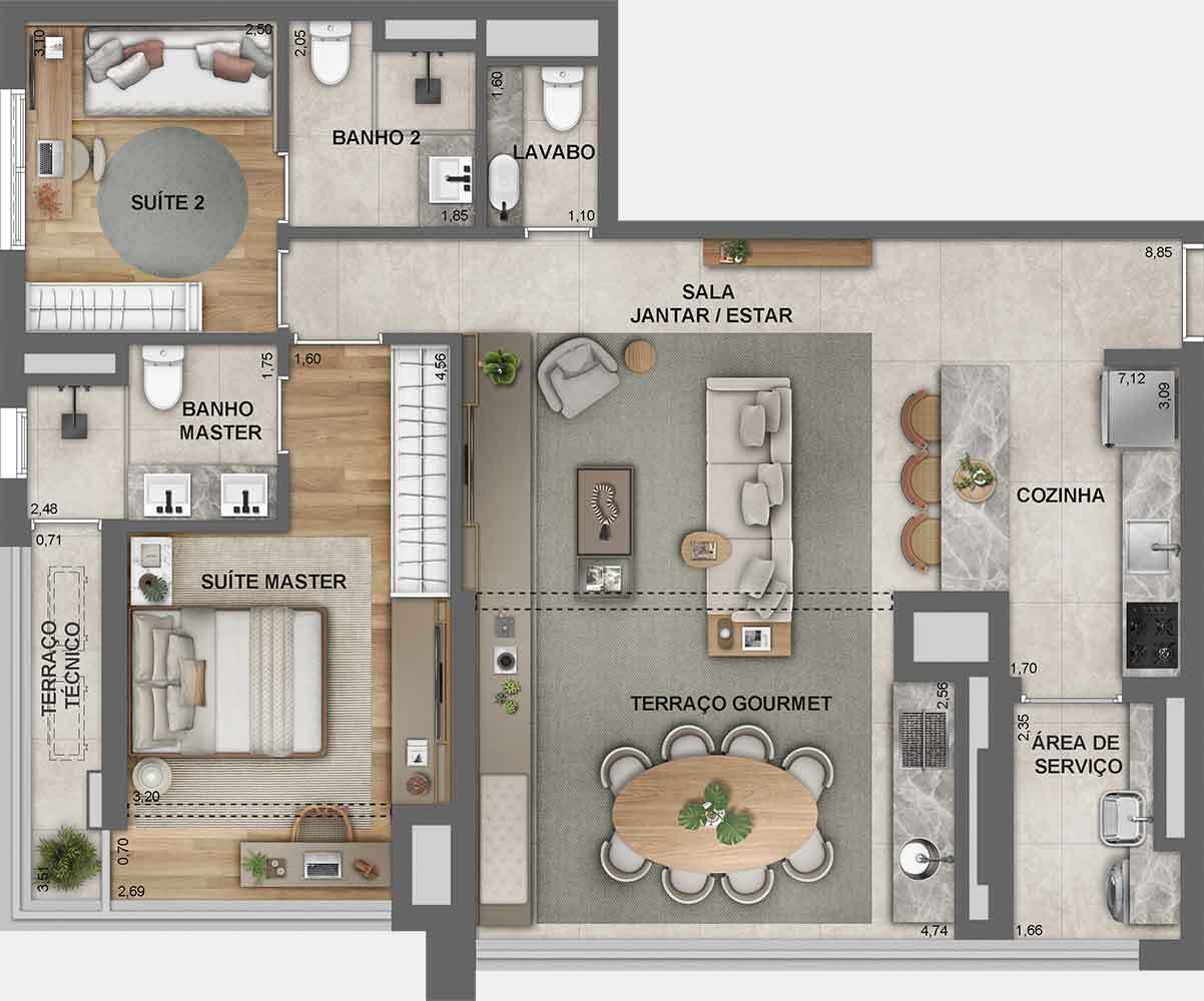 Planta 04 - 2 dorm 96m² - opção