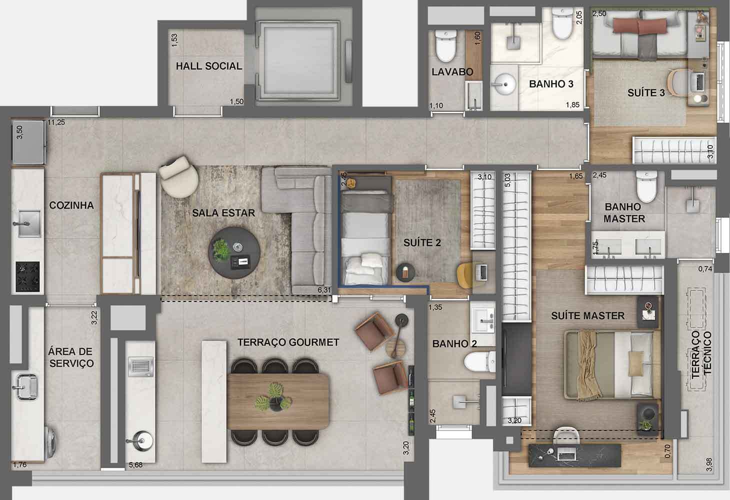 Planta 05 - 3 dorm 119m²
