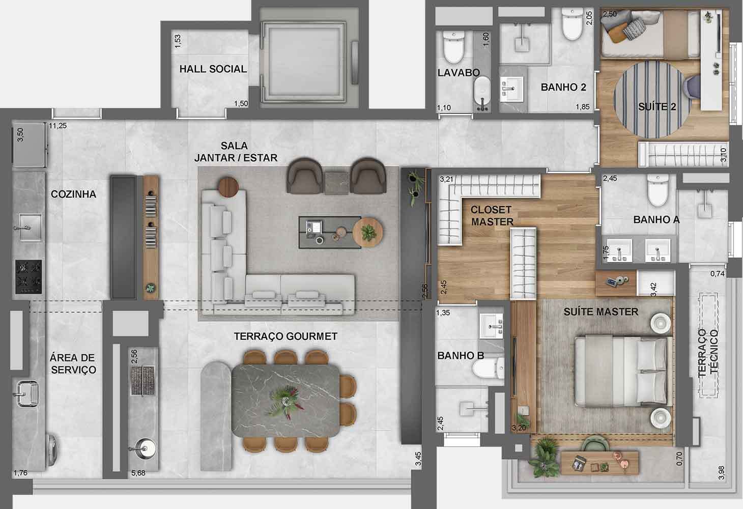 Planta 06 - 2 dorm 119m² - opção 1