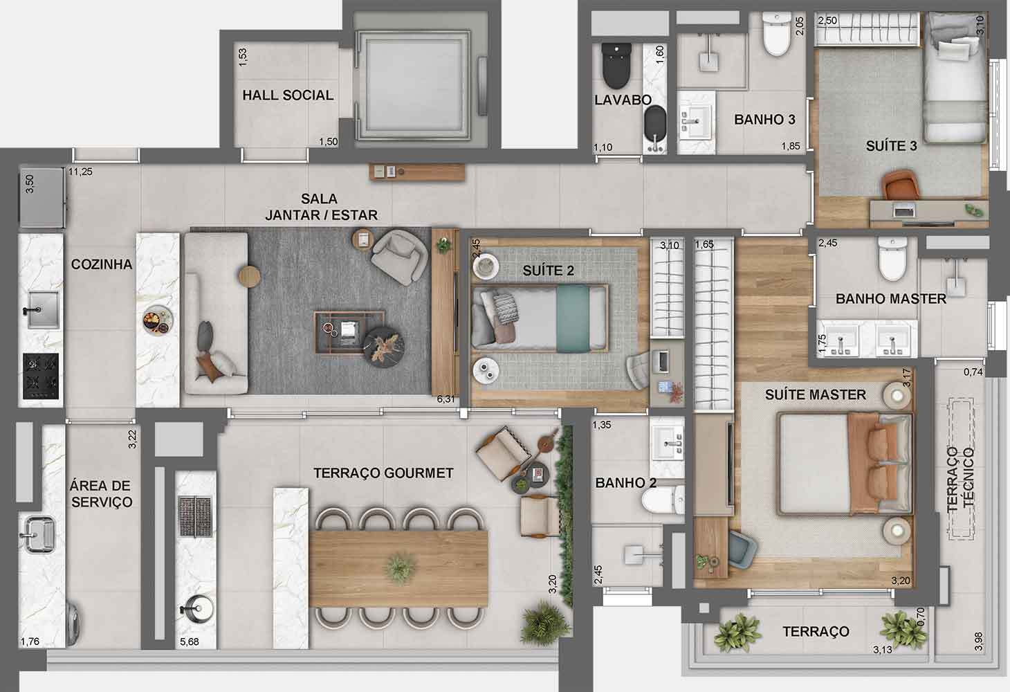 Planta 07 - 3 dorm 119m² - opção 2