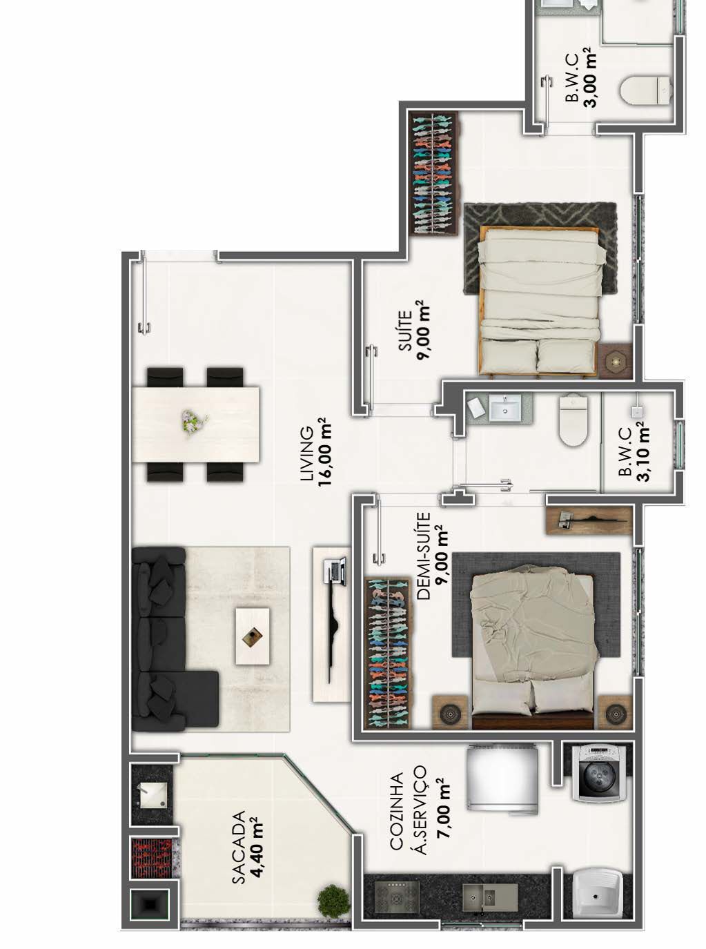 Planta 03 - 2 dorm 62,13m²