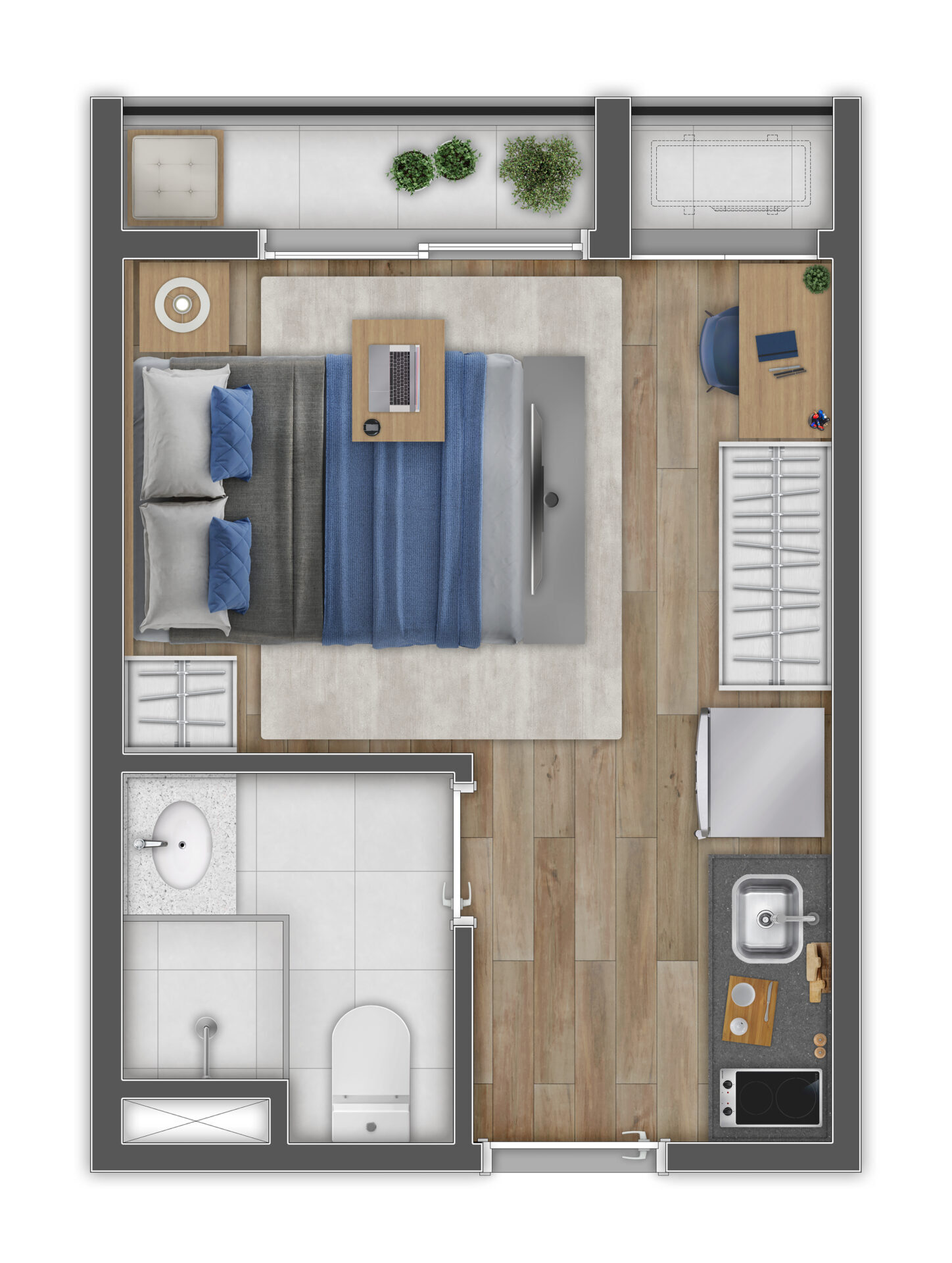 Planta 01 - 1 dorm 19m² - studio