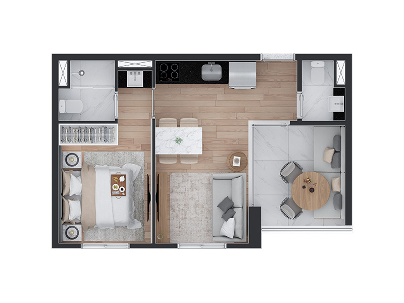 Planta 01 - 1 dorm 37m²