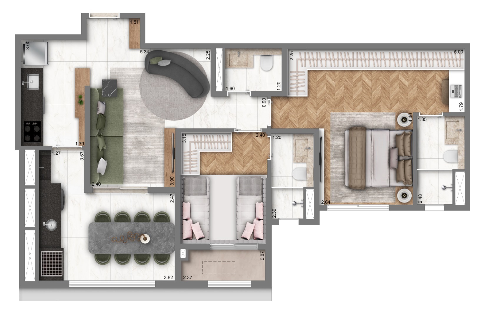 Planta 04 - 2 dorm 75m²