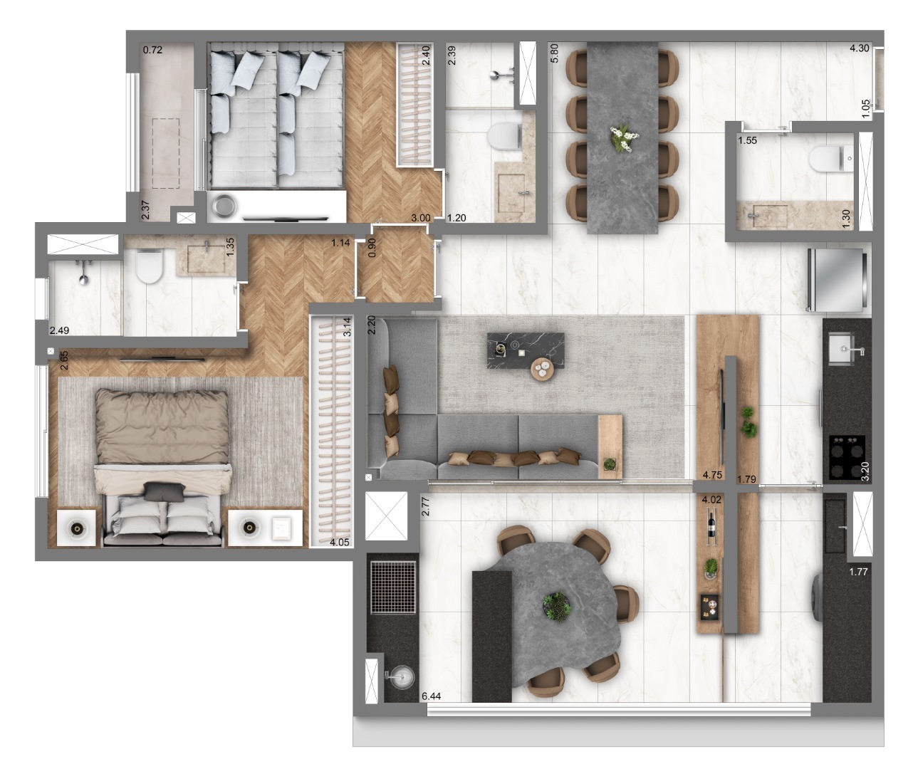 Planta 06 - 2 dorm 80m² - opção