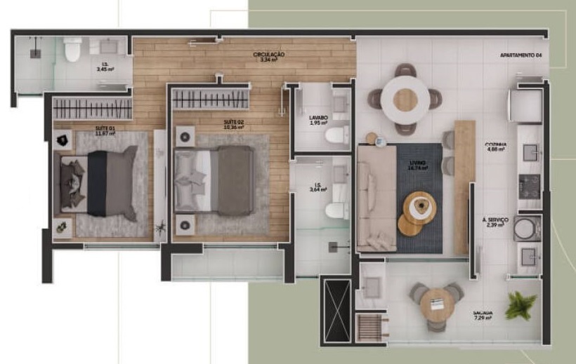 Planta 01 - 2 dorm 78,10m²