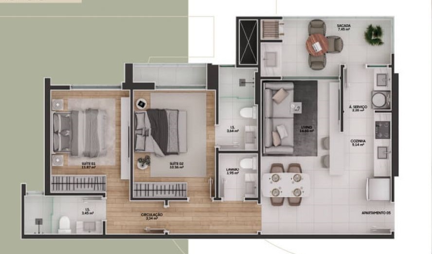 Planta 02 - 2 dorm 79,63m²