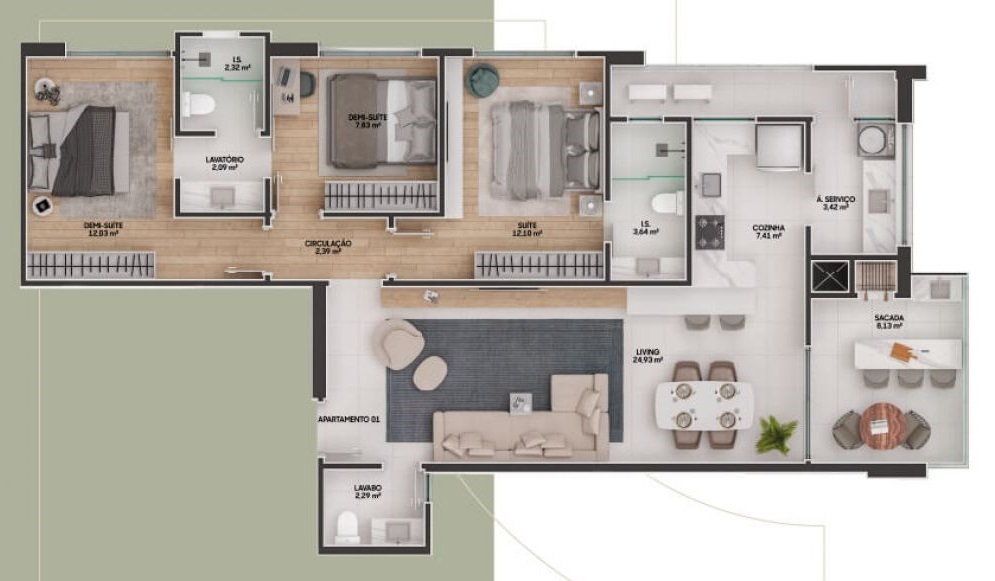 Planta 05 - 3 dorm 106,11m²