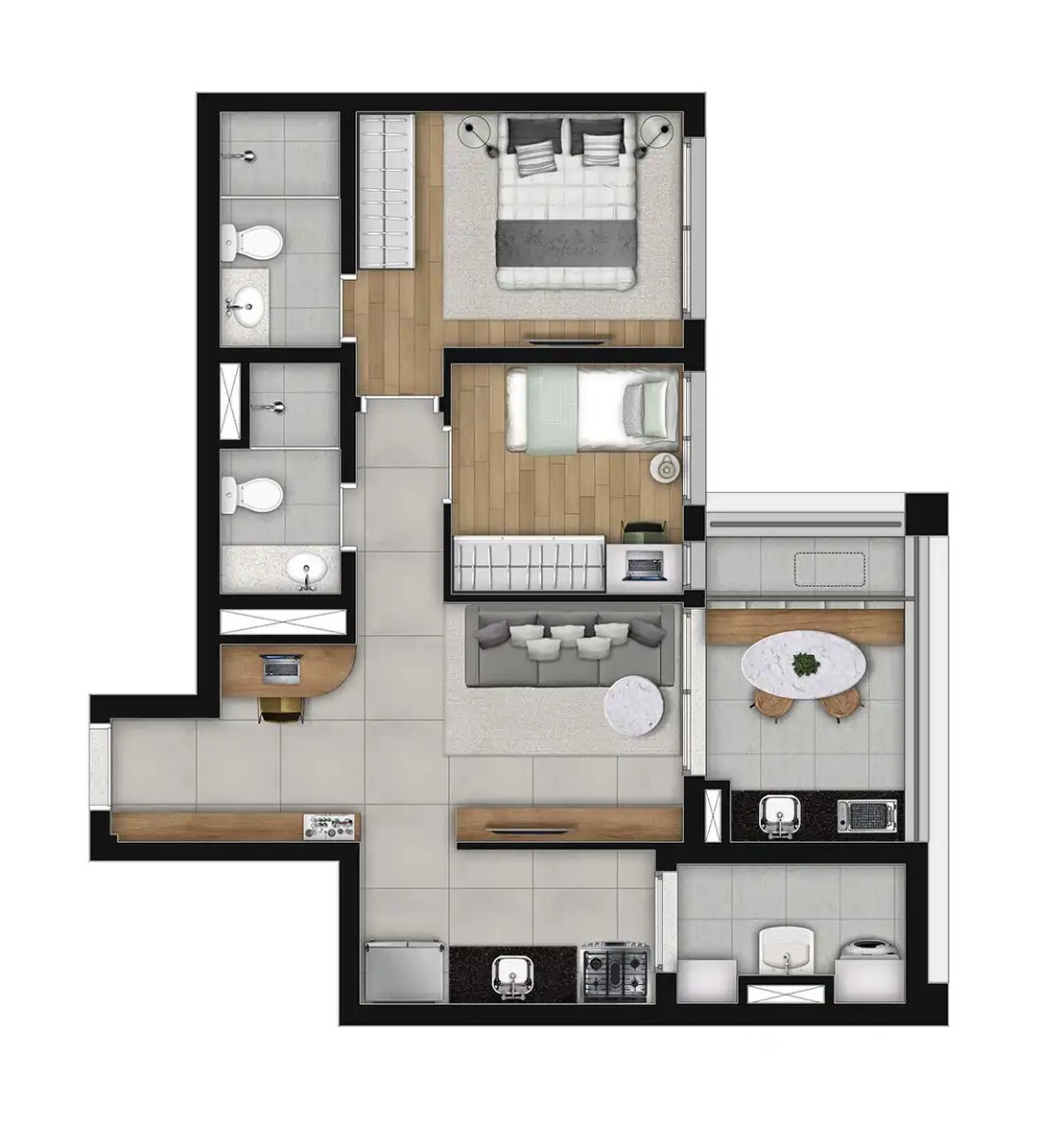 Planta 03 - 2 dorm 61,98m²