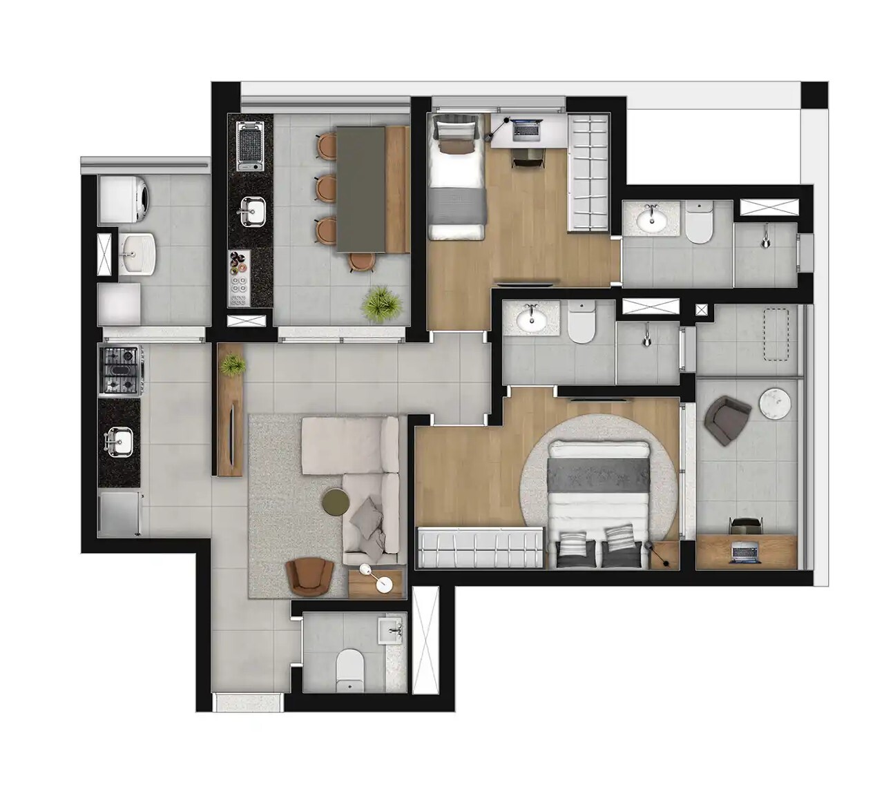 Planta 04 - 2 dorm 70,25m²