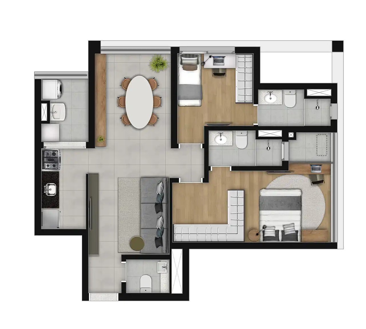 Planta 05 - 2 dorm 70,25m² - opção