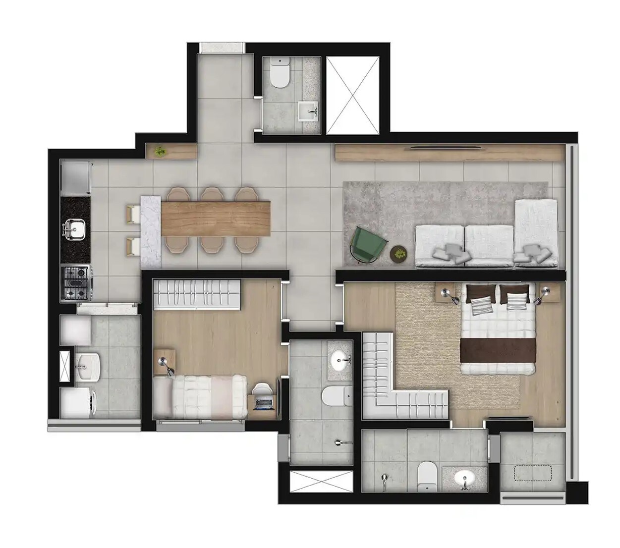 Planta 07 - 2 dorm 73,70m² - opção