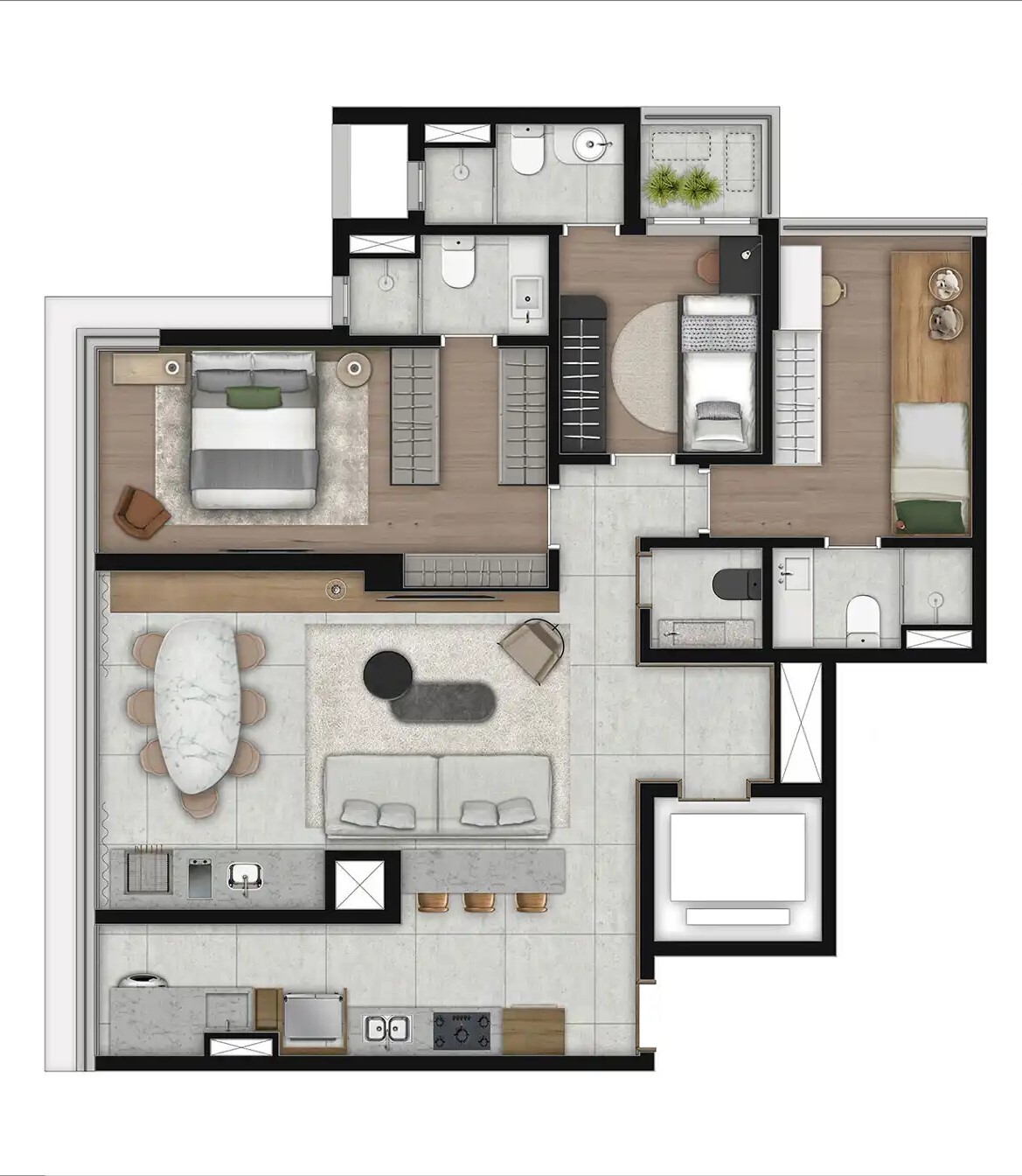 Planta 09 - 3 dorm 105,16m² - opção