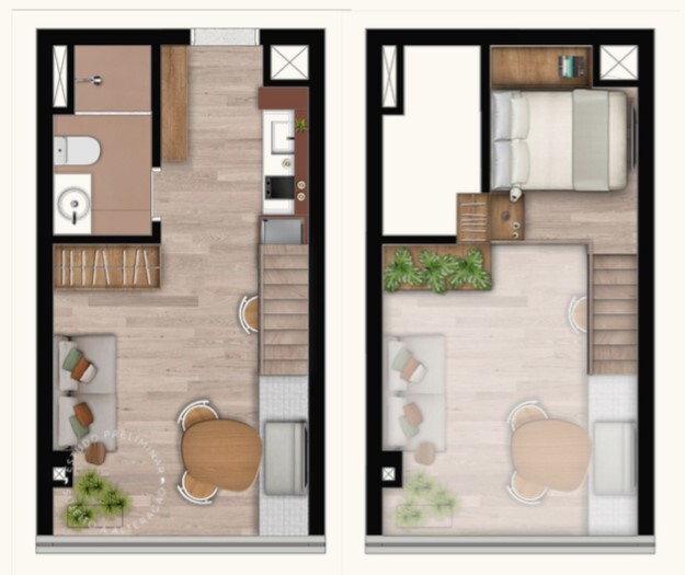 Planta 01 - 1 dorm 24m² - loft