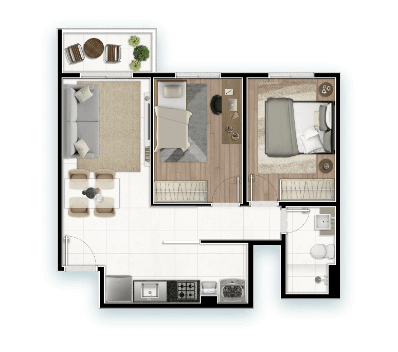 Planta 01 - 2 dorm 50m²