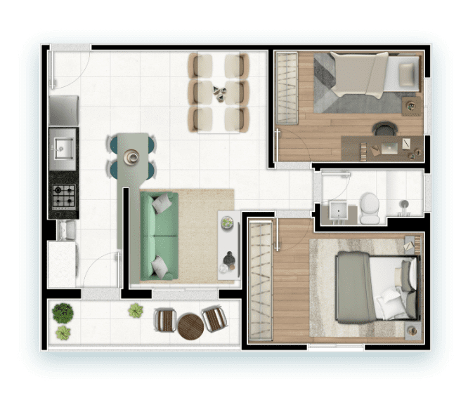 Planta 02 - 2 dorm 56m²