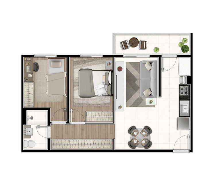 Planta 03 - 2 dorm 58m²