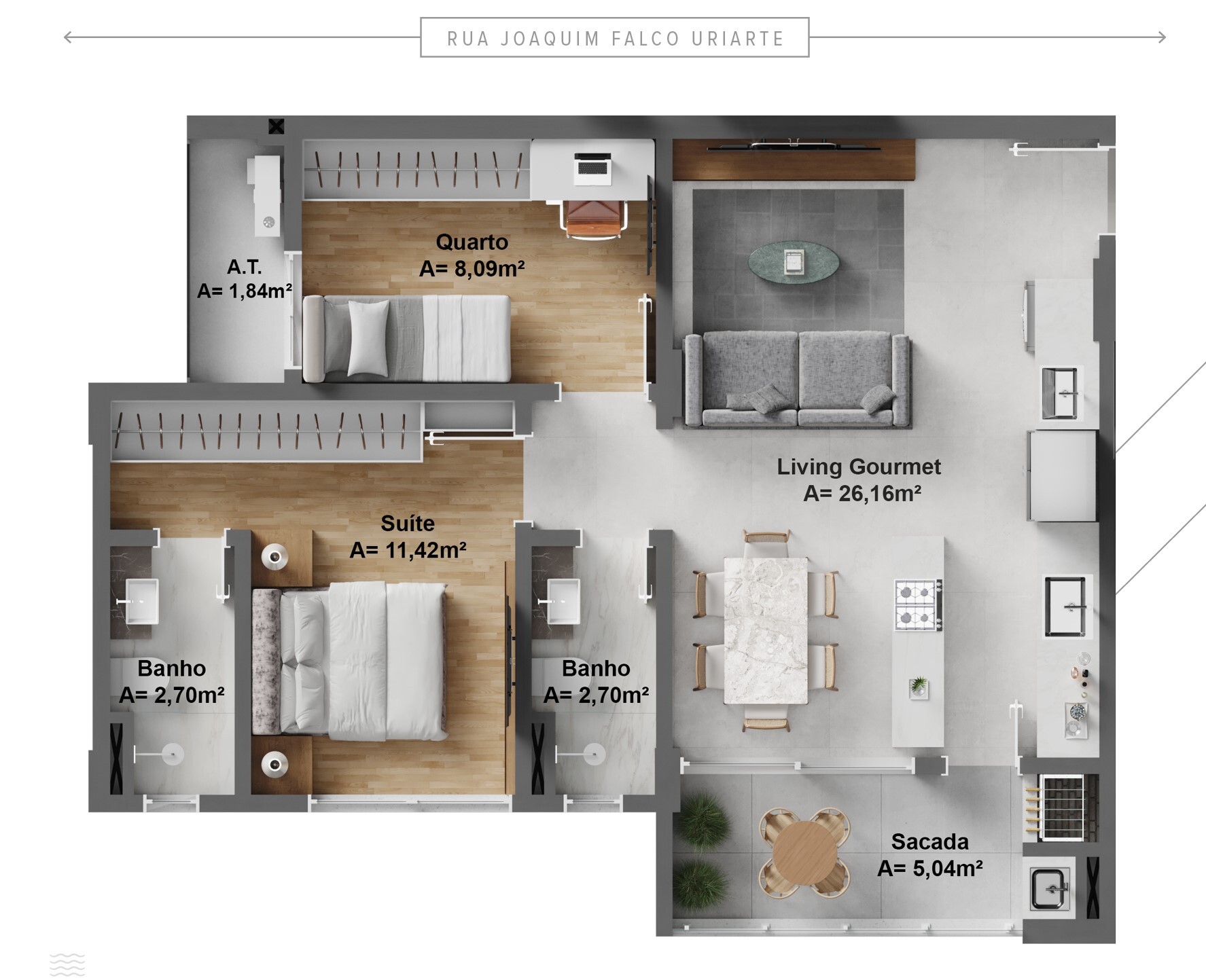 Planta 01 - 2 dorm 68,04m²