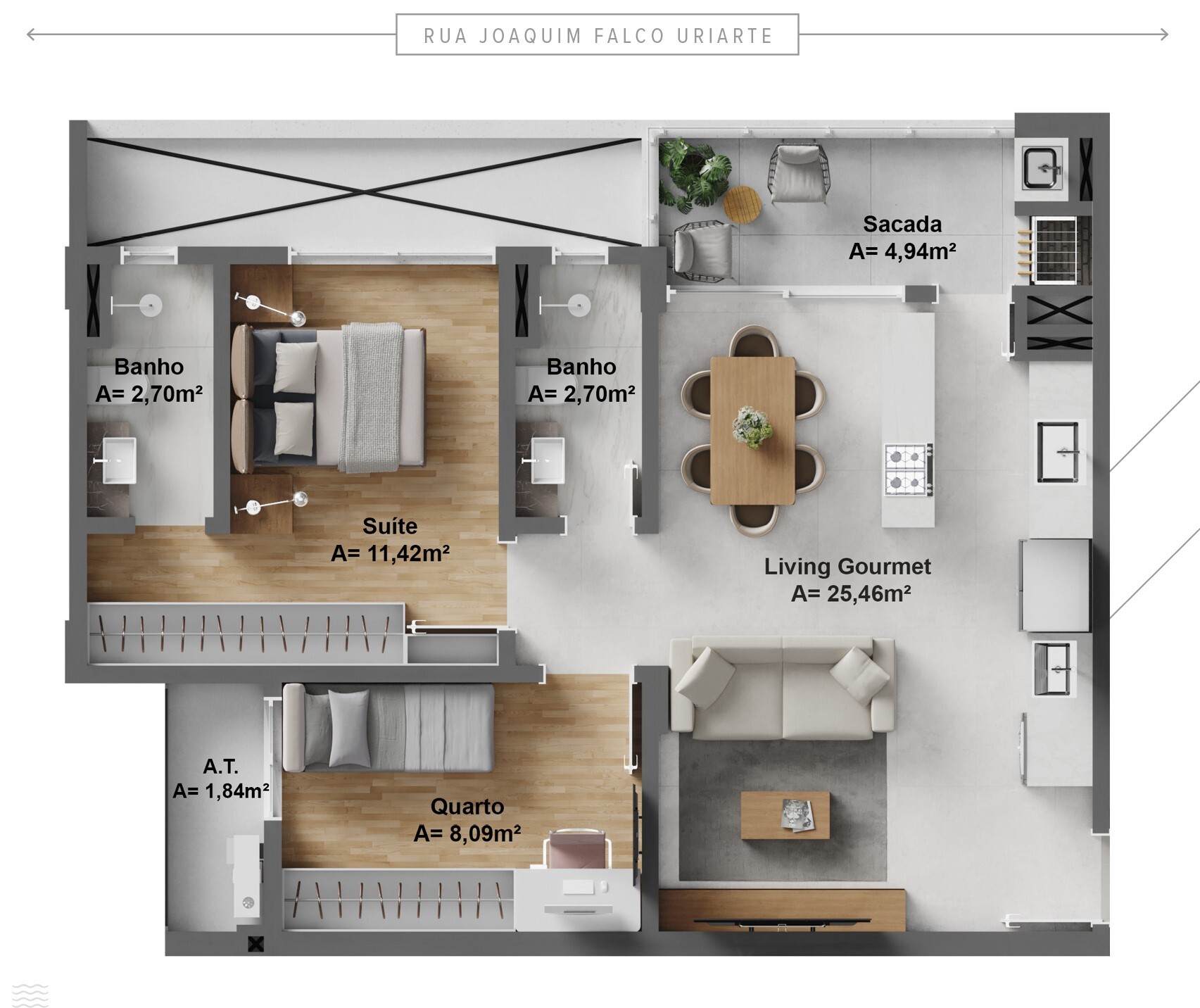 Planta 02 - 2 dorm 68,62m²