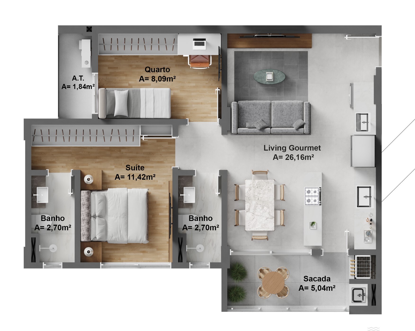Planta 03 - 2 dorm 68,87m²