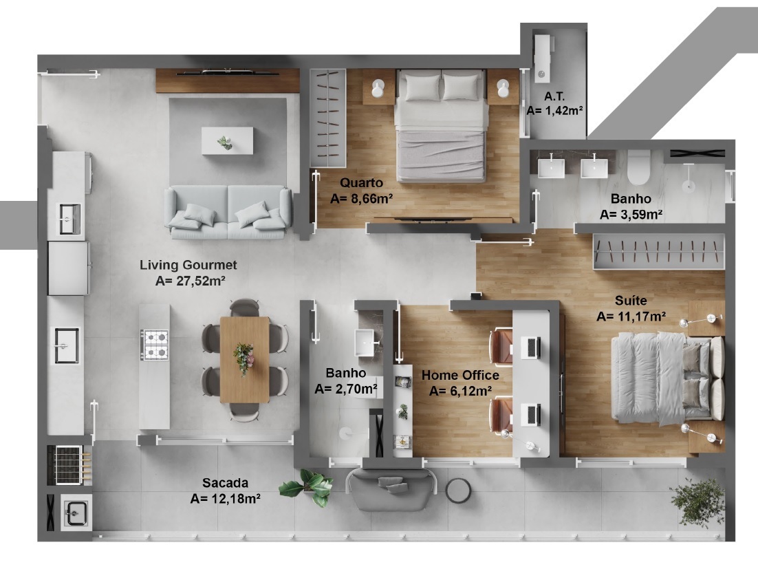 Planta 04 - 3 dorm 87,36m²