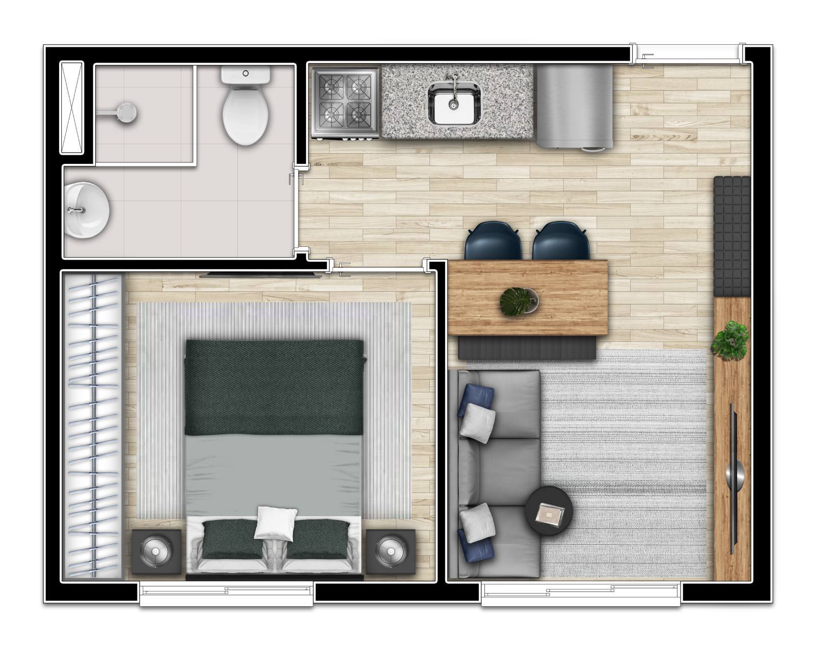 Planta 01 - 1 dorm 24,96m²