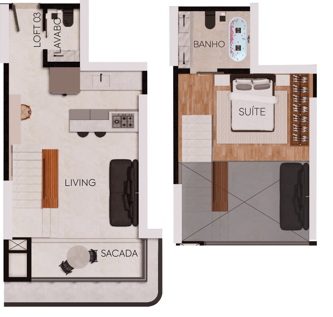 Planta 01 - 1 dorm 76,85m² - loft