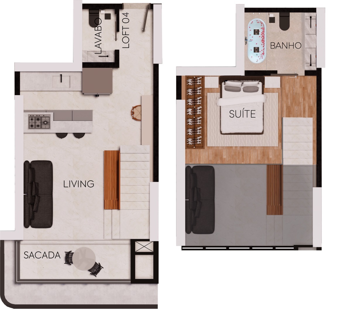 Planta 02 - 1 dorm 76,85m² - loft