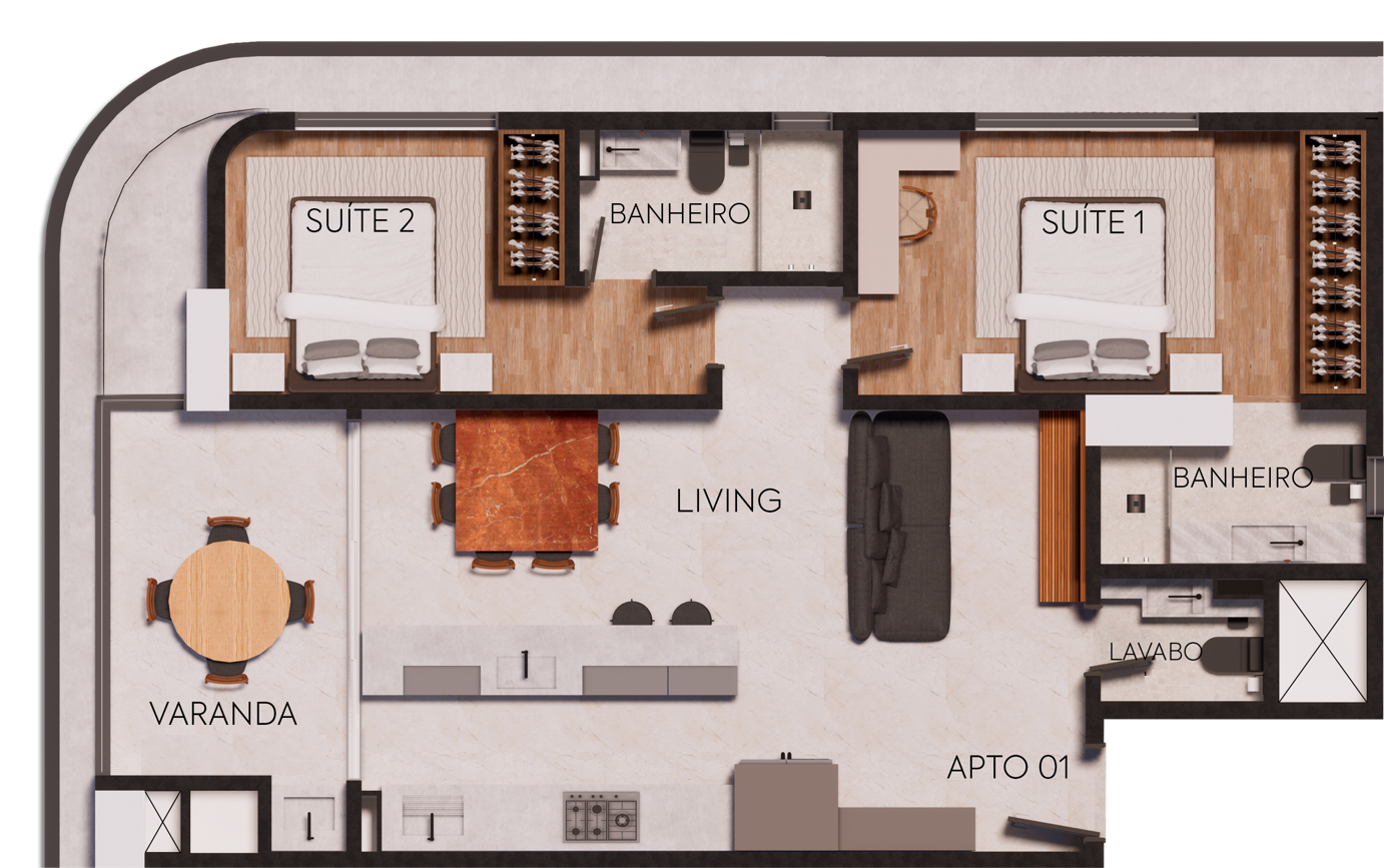 Planta 03 - 2 dorm 84,77m²