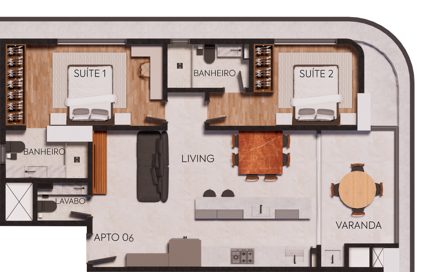 Planta 04 - 2 dorm 84,77m²
