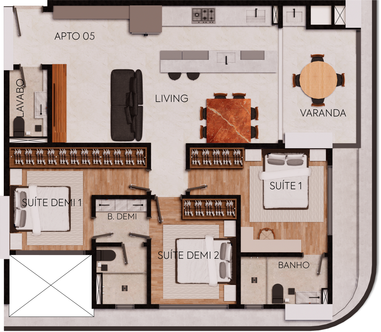 Planta 05 - 3 dorm 99,67m²