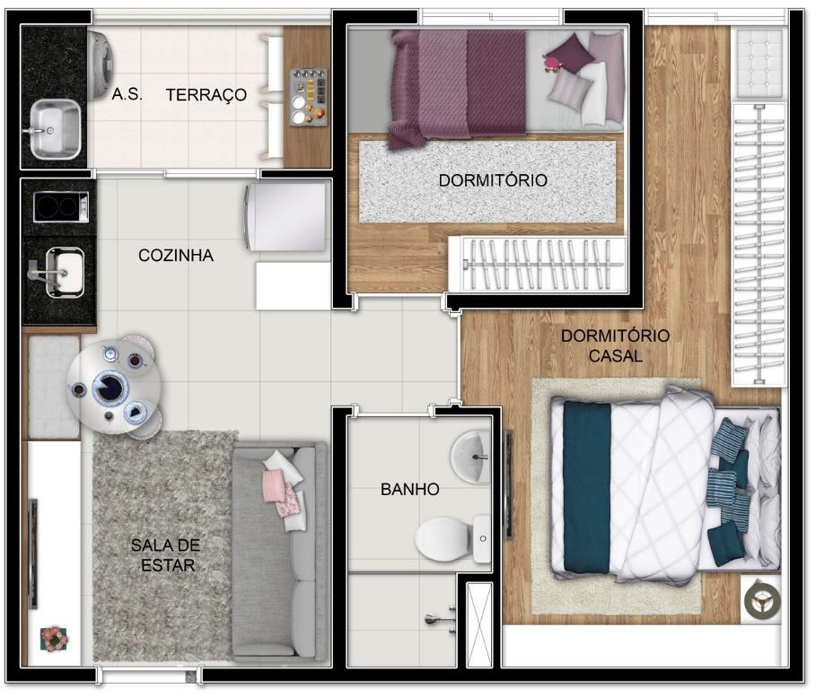 Planta 02 - 2 dorm 37,55m²