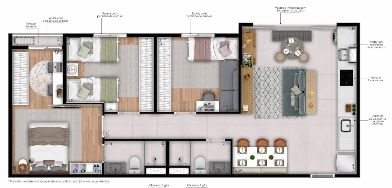 Planta 03 - 3 dorm 70m²